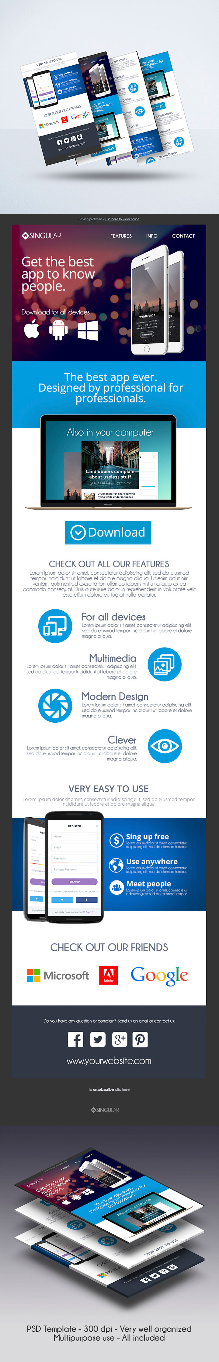 Multipurpose App Mobile Newsletter Template Graphicfy
